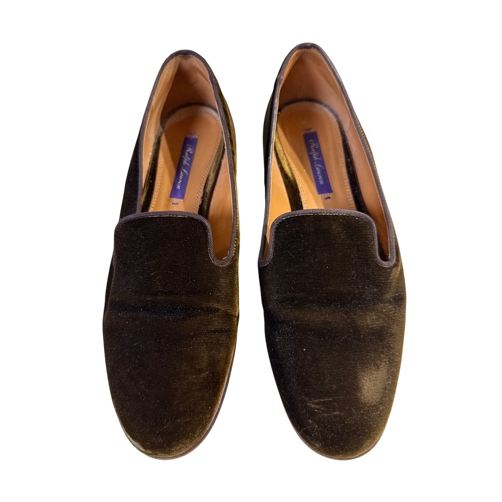 Ralph Lauren Purple Label Brown Velvet Smoking Slippers Loafers Size 7 37 READ